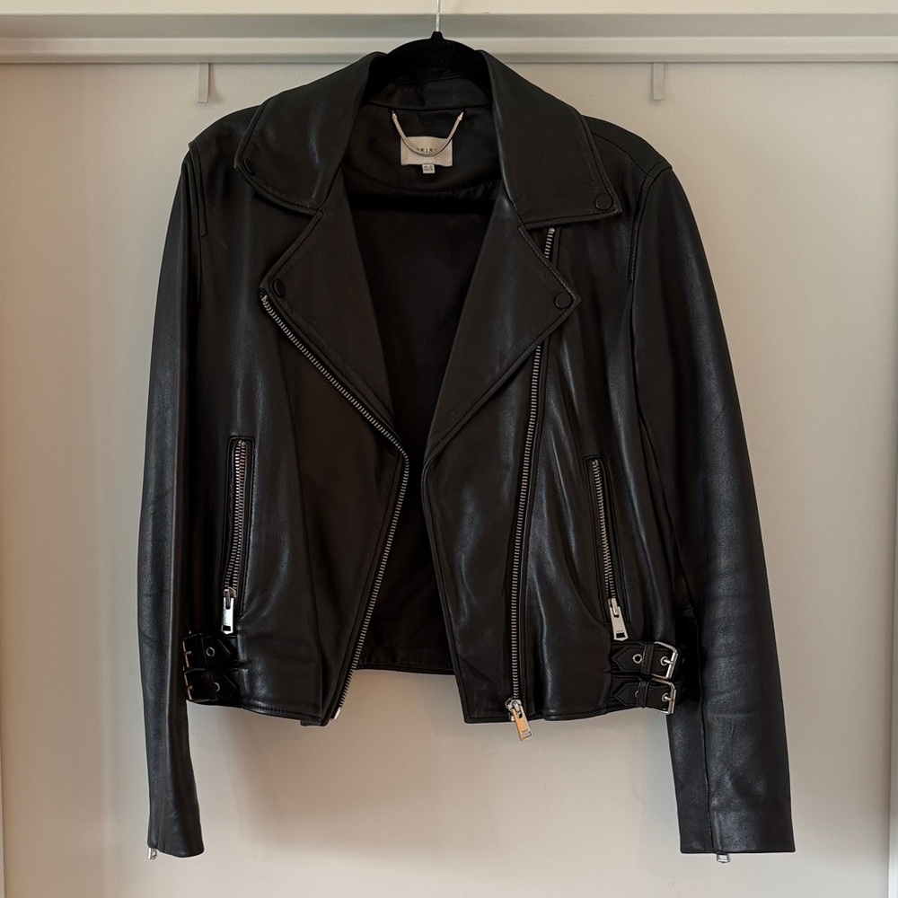 Reiss Black Leather Biker Jacket